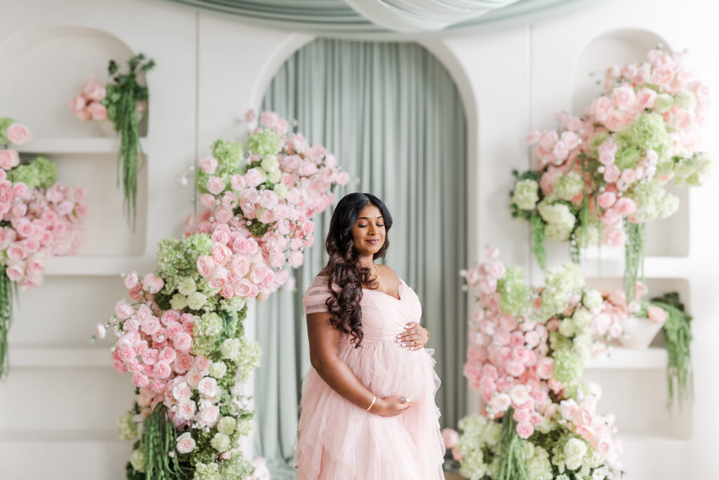 Expecting mother posing in Mint Room Studios Maternity Session Toronto