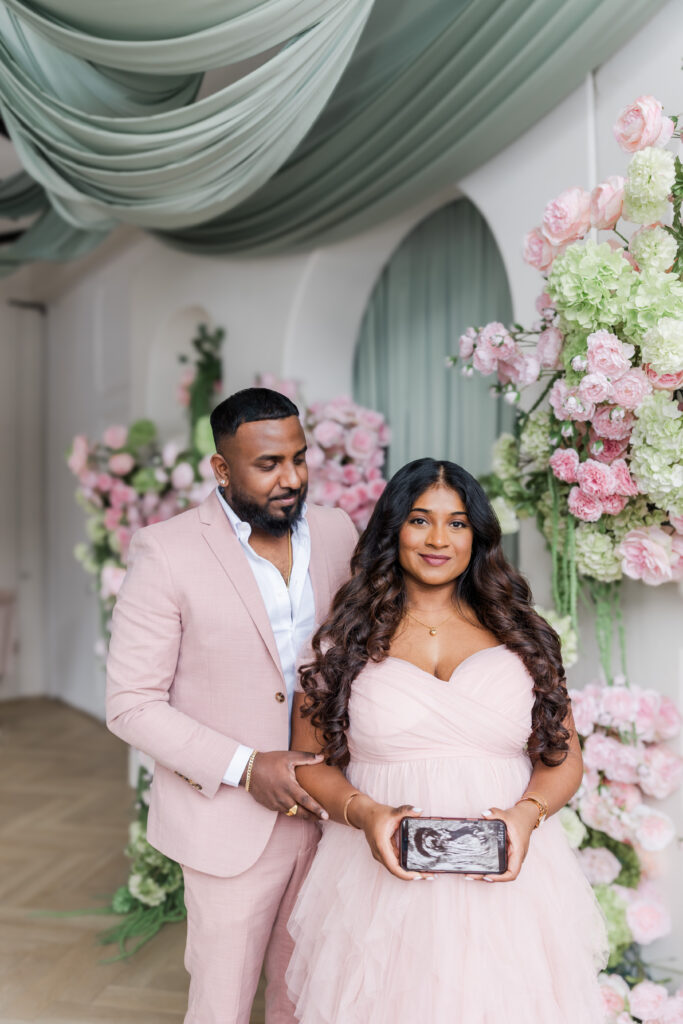 Pregnant mom smiling during Mint Room Studios Maternity Session Toronto