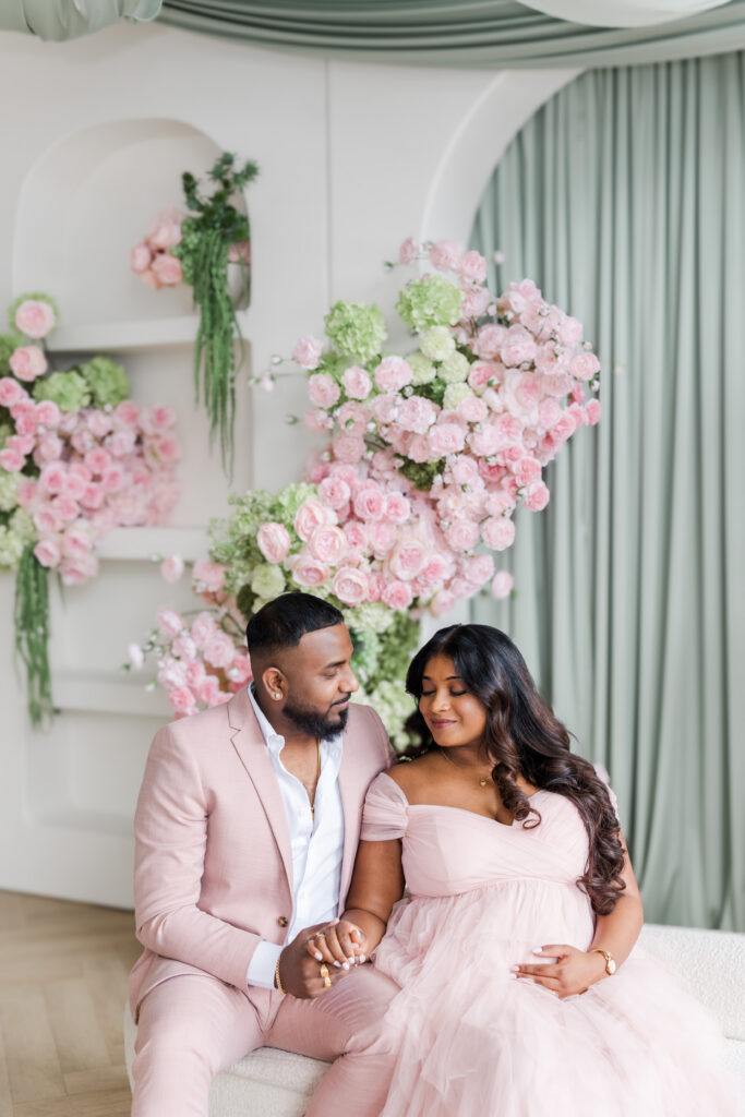 Expecting mother posing in Mint Room Studios Maternity Session Toronto