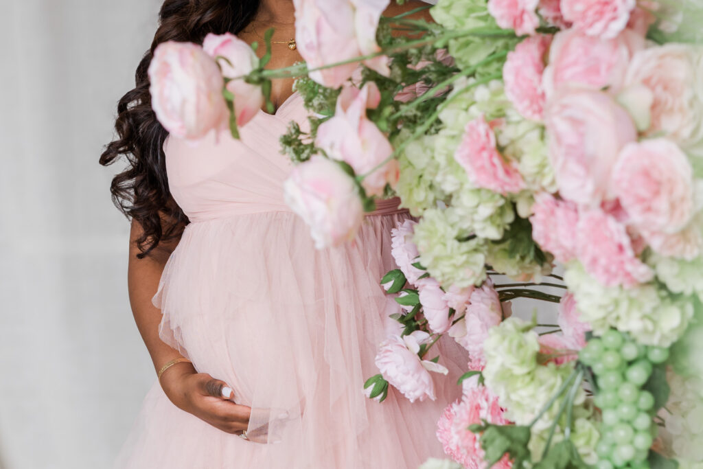 Close-up of maternity pose in Mint Room Studios Toronto