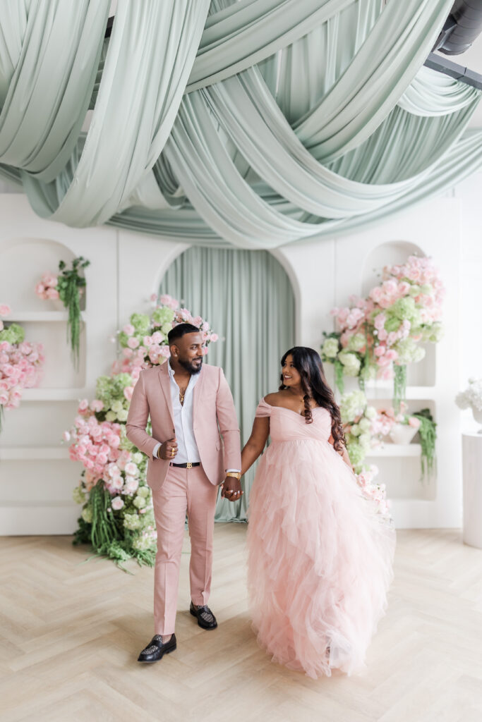 Maternity portrait in Mint Room Studios Toronto with soft lighting