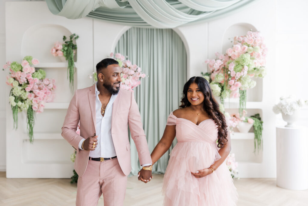Expecting mother with soft light backdrop in Mint Room Studios Toronto