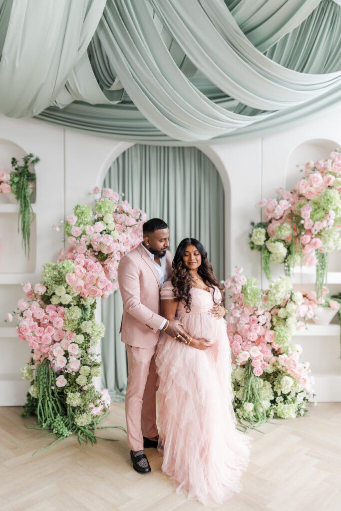 Family walking along studio setup in Mint Room Studios Toronto