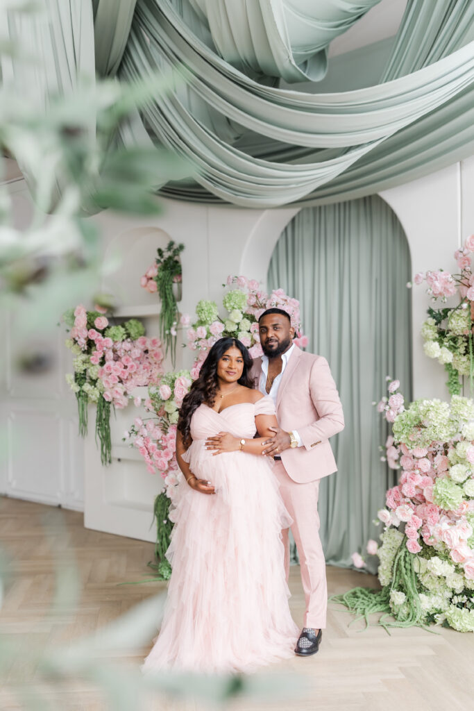 Expecting mother with soft light backdrop in Mint Room Studios Toronto